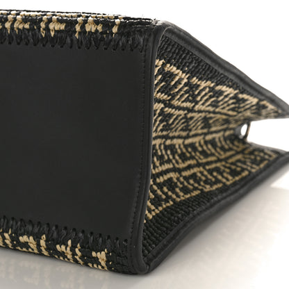 Fendi Raffia Vitello Century Wicker FF 1974 Crochet Large Runaway Shopper Tote Natural Black 8 of 10