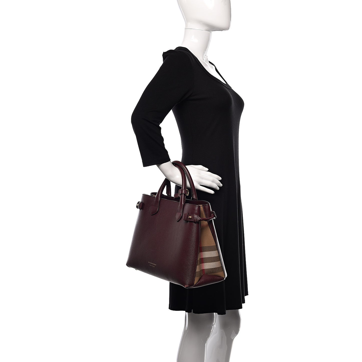 Grainy Calfskin House Check Medium Banner Tote Mahogany Red
