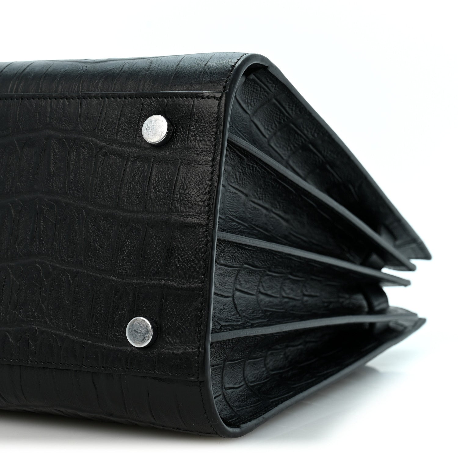 Saint Laurent Calfskin Crocodile Embossed Small Sac de Jour Black 10 of 12