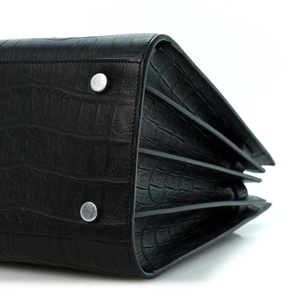 Saint Laurent Calfskin Crocodile Embossed Small Sac de Jour Black 10 of 12