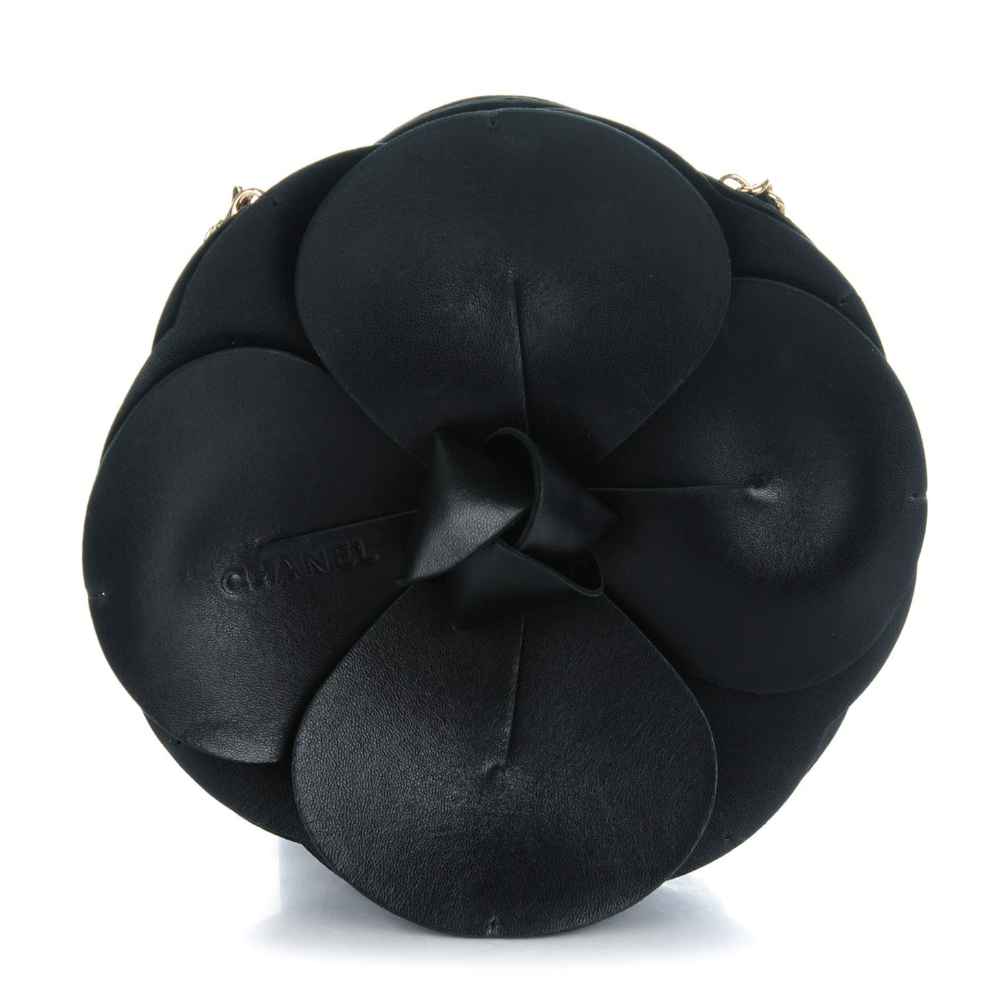 Lambskin Satin Camellia Evening Bag Black