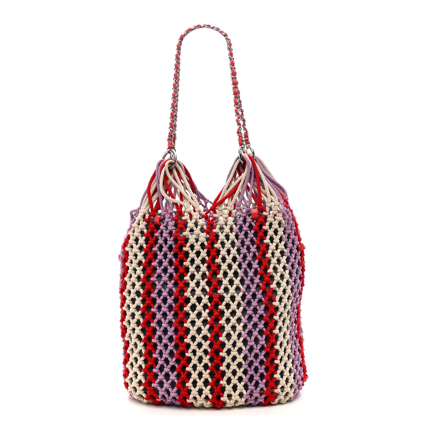 Lambskin Mixed Fibers Large Shopping Bag Red Purple White