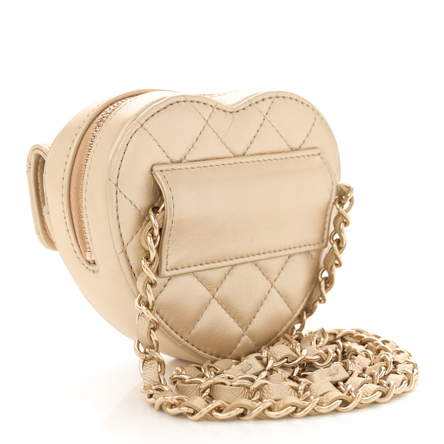 Metallic Lambskin Quilted CC In Love Heart Waist Belt Bag With Chain Gold