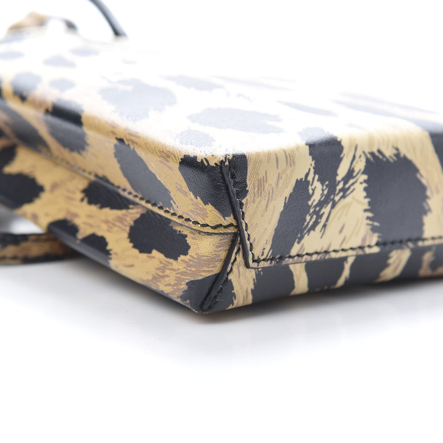 Smooth Calfskin Leopard Print Logo Shopping Phone Holder Bag Beige Black