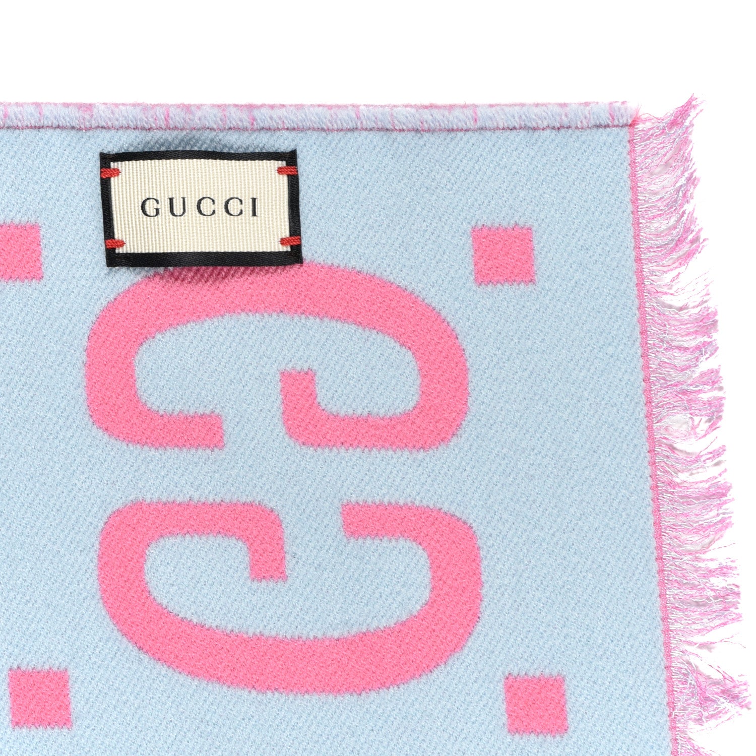 Gucci Wool Silk Monogram Jumbo GG Freedom Scarf Roseate Sky Blue 4 of 4