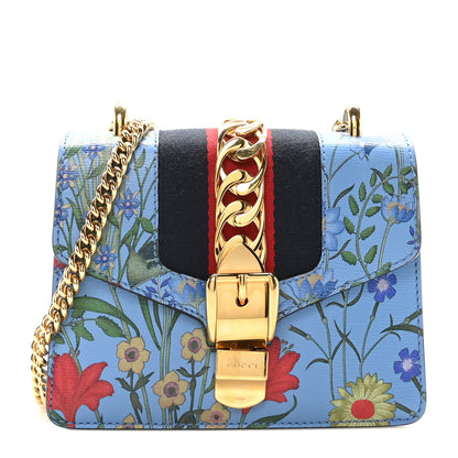 Gucci Shangai Calfskin Web New Flora Mini Sylvie Chain Shoulder Bag Azure 1 of 10