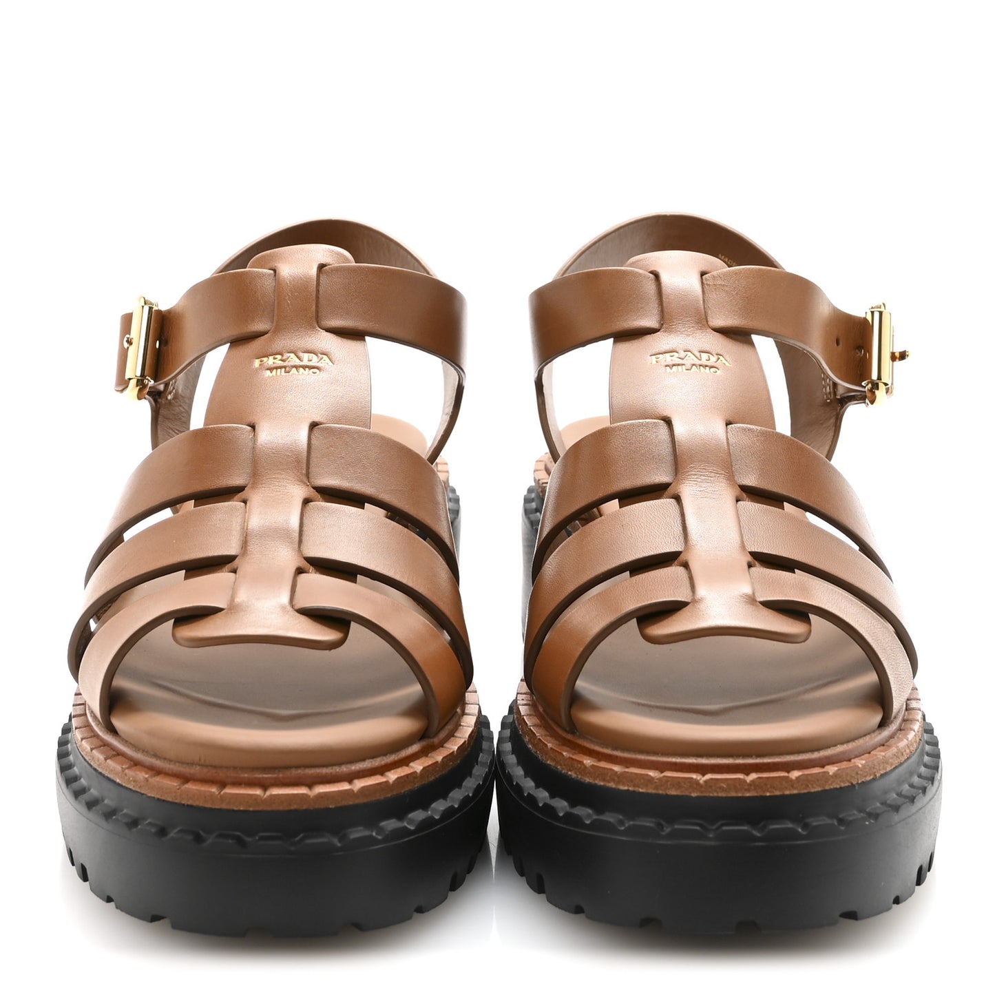 Brushed Calfskin Logo Fisherman Sandals 36.5 Cuoio