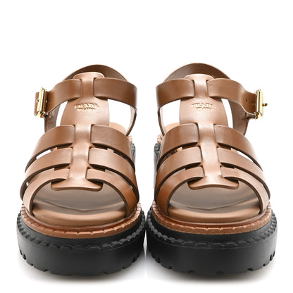 Prada Brushed Calfskin Logo Fisherman Sandals 36.5 Cuoio 3 of 10