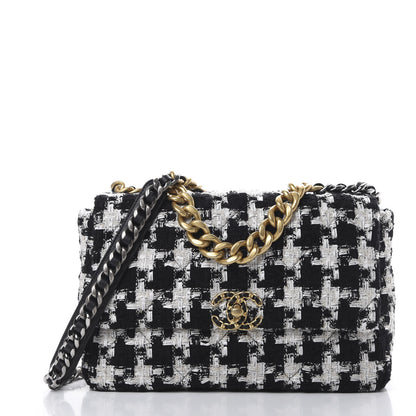 Chanel Tweed Quilted Large 19 Flap Black Ecru White 1 of 10
