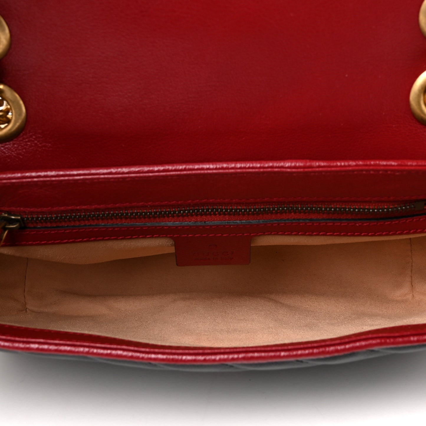 Vintage Effect Calfskin Matelasse Diagonal Small Torchon GG Marmont Shoulder Bag Black Romantic Cherry