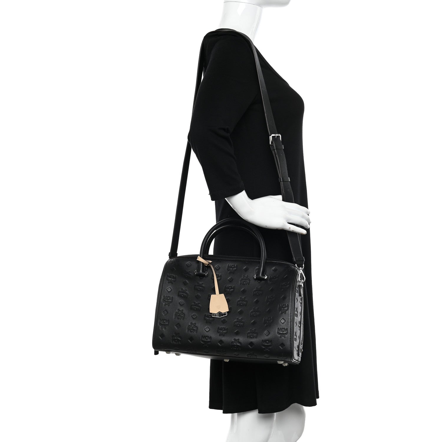 MCM Calfskin Ottomar Monogram Essential Boston Bag Black 2 of 9