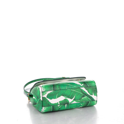 Dolce & Gabbana Dauphine Banana Leaf Print Small Miss Sicily Satchel Green White 4 of 7