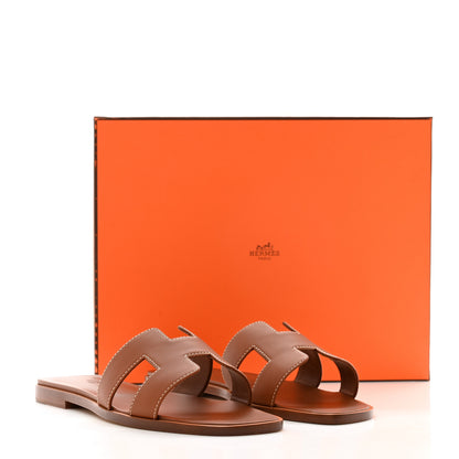 Hermes Box Calfskin Oran Sandals 37 Gold 8 of 8