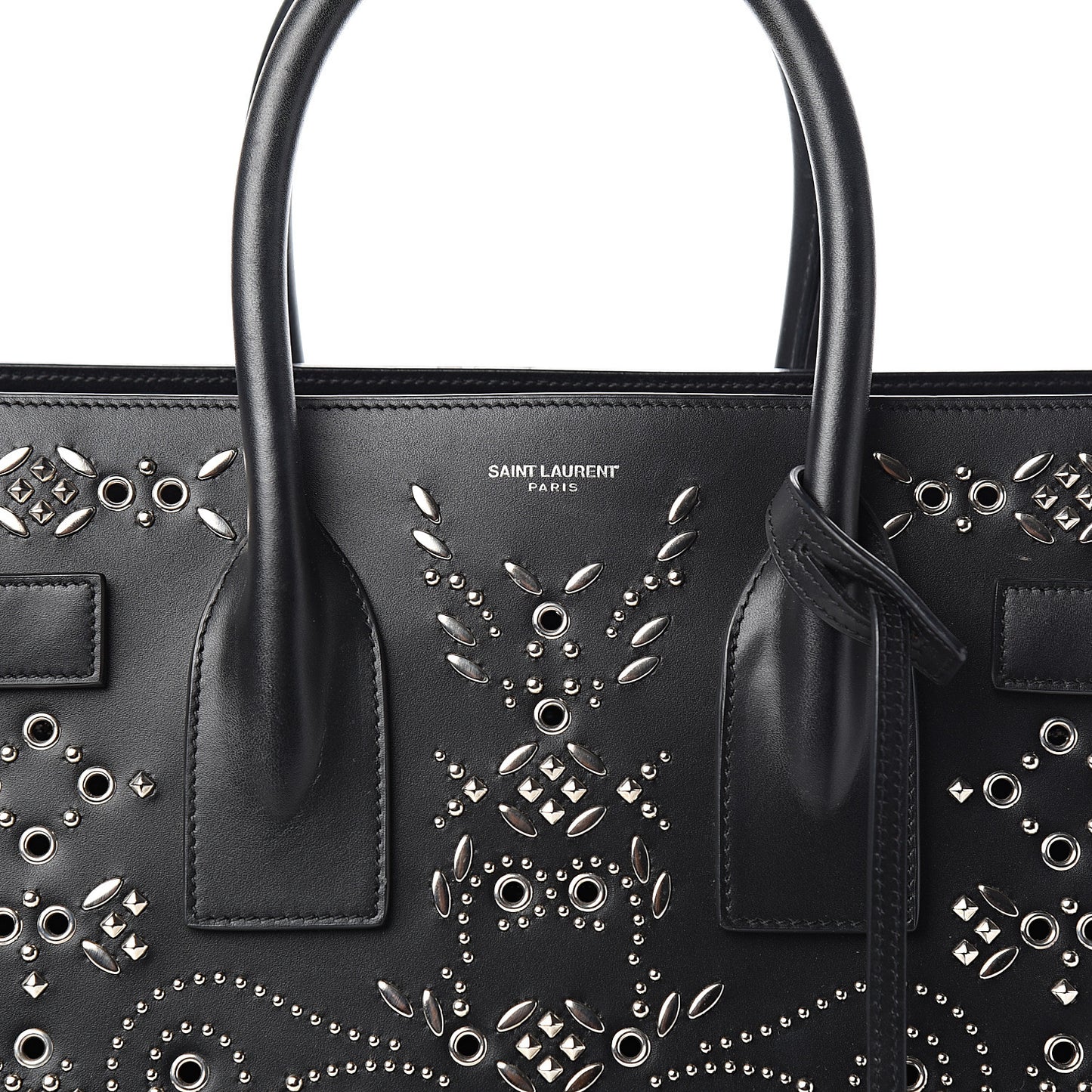 Calfskin Perforated Bandana Studded Small Sac De Jour Black