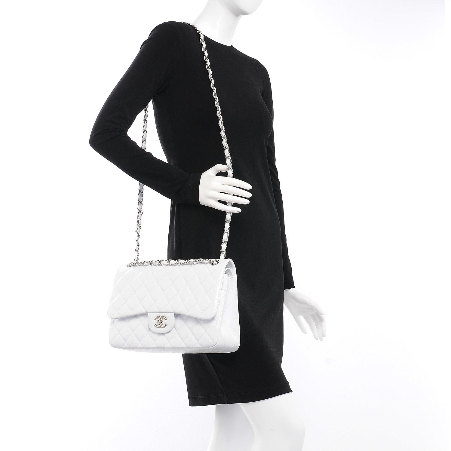 Chanel Caviar Quilted Jumbo Double Flap White 2 of 10