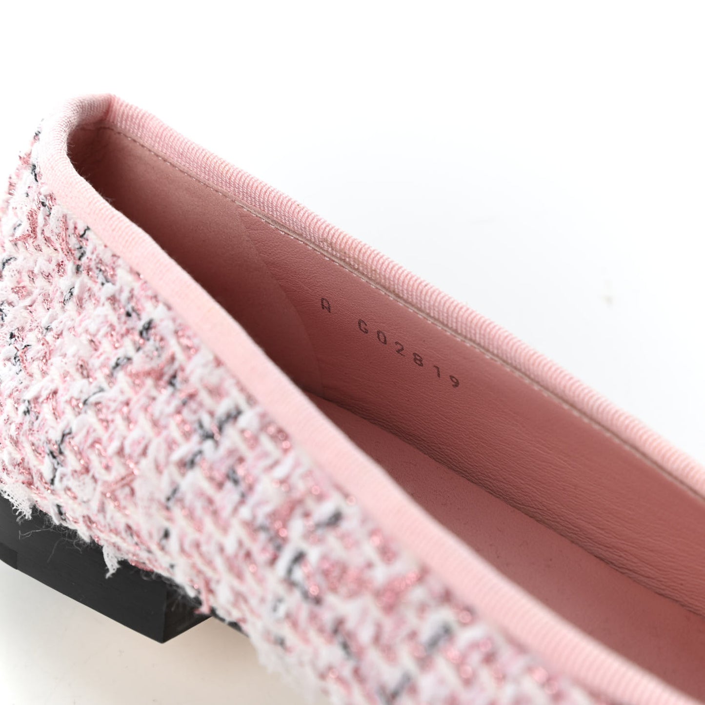 Tweed Grosgrain Cap Toe Ballerina Flats 37.5 Pink Black