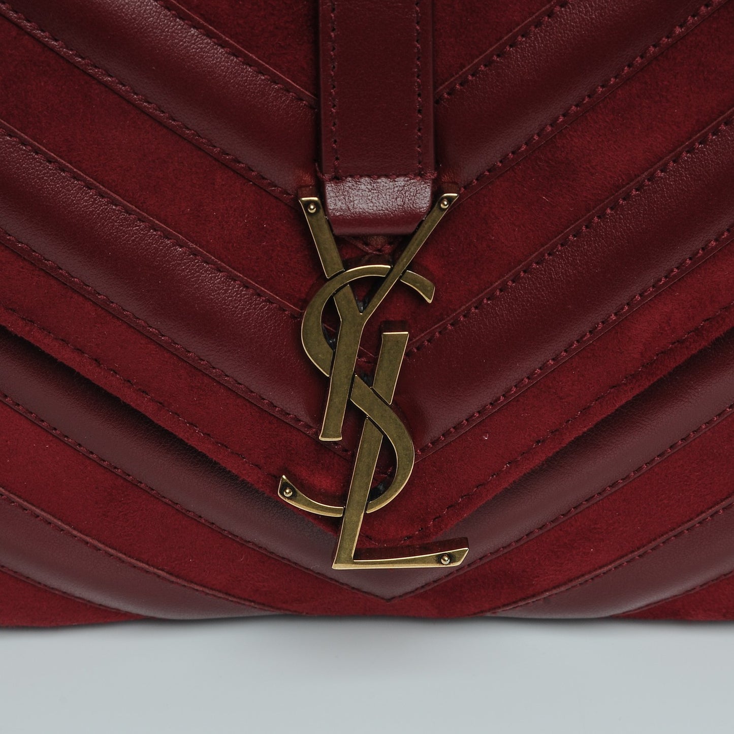 Calfskin Suede Matelasse Chevron Medium Monogram College Bag Burgundy
