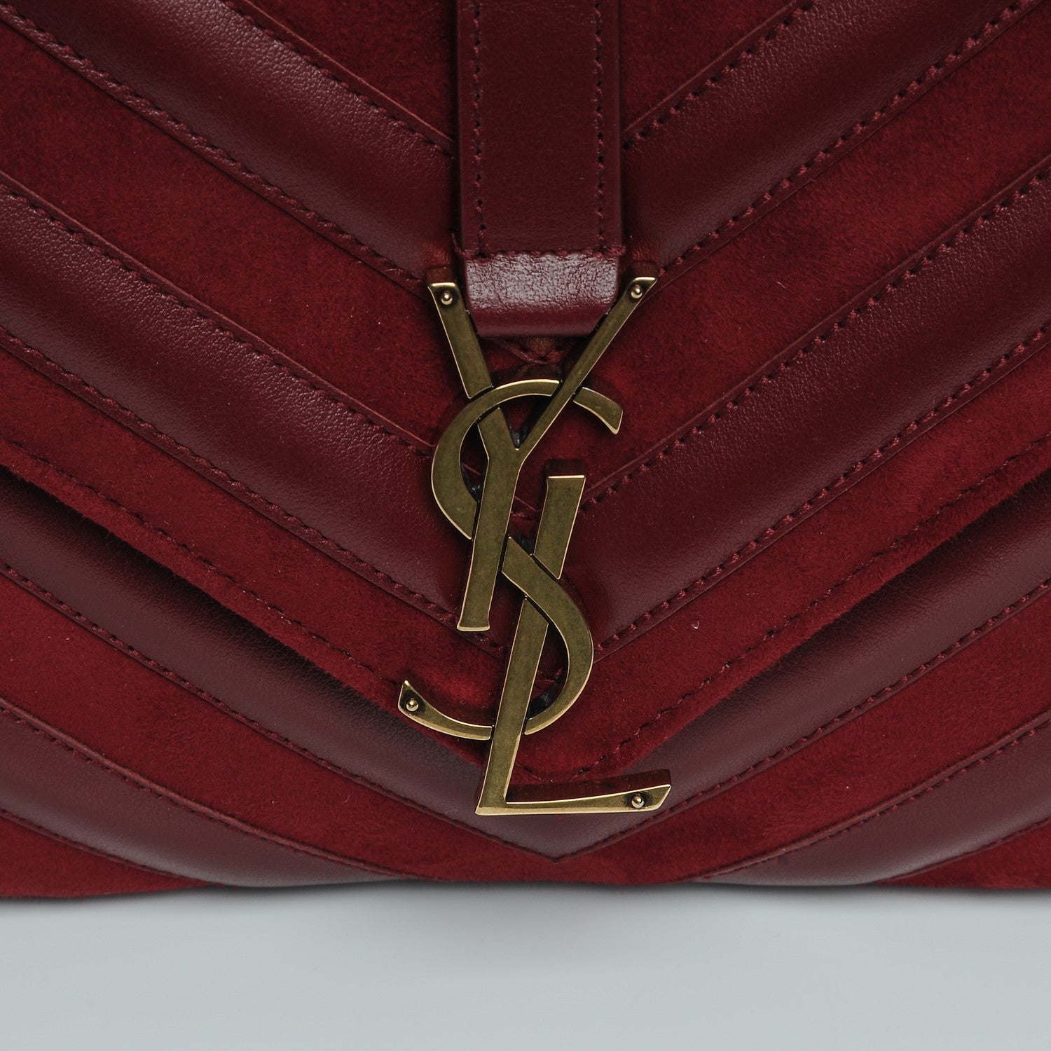 Saint Laurent Calfskin Suede Matelasse Chevron Medium Monogram College Bag Burgundy 6 of 9