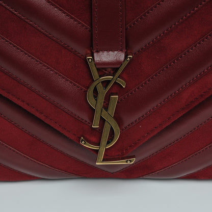 Saint Laurent Calfskin Suede Matelasse Chevron Medium Monogram College Bag Burgundy 6 of 9
