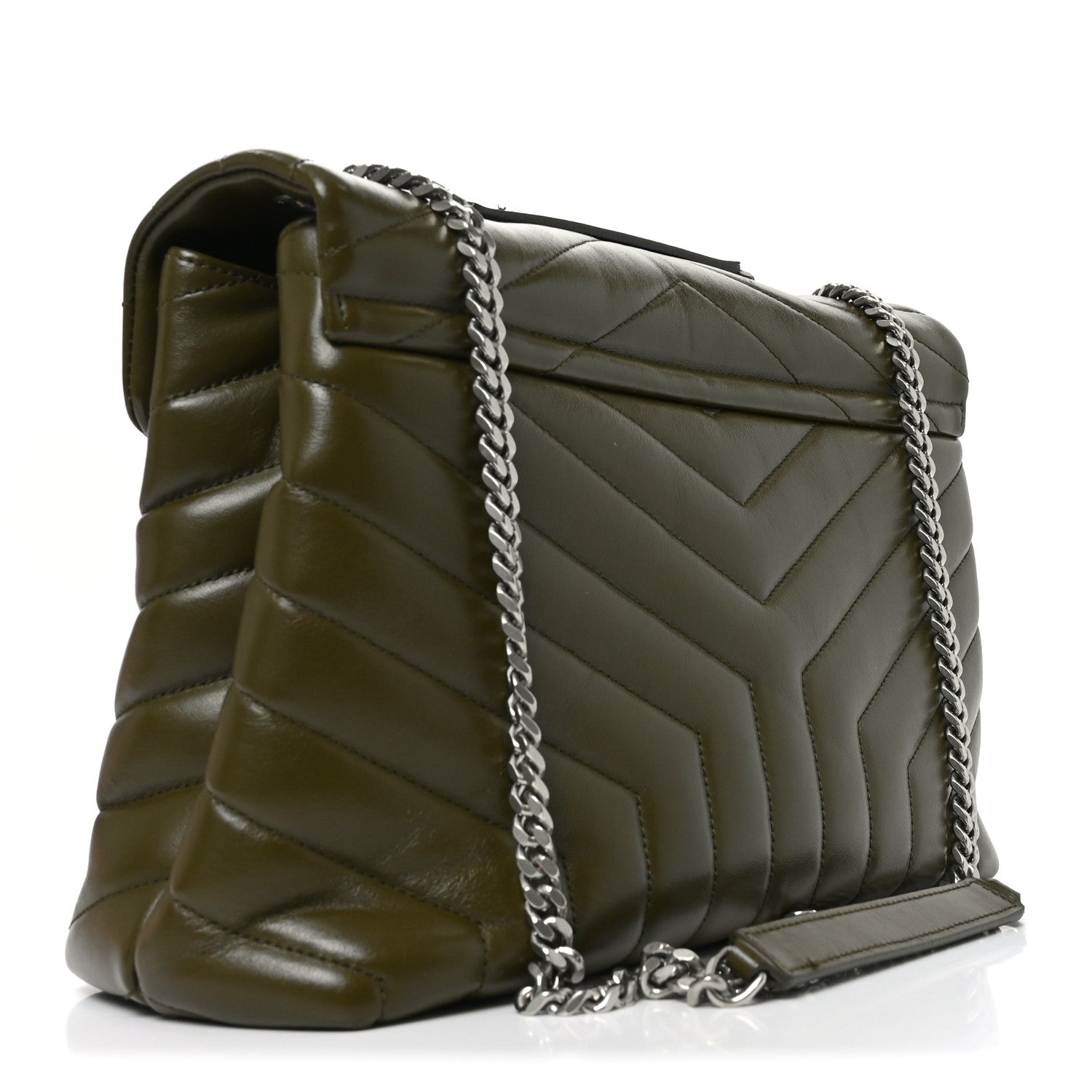 Saint Laurent Calfskin Y Quilted Monogram Medium Loulou Chain Satchel Military Olive 3 of 10