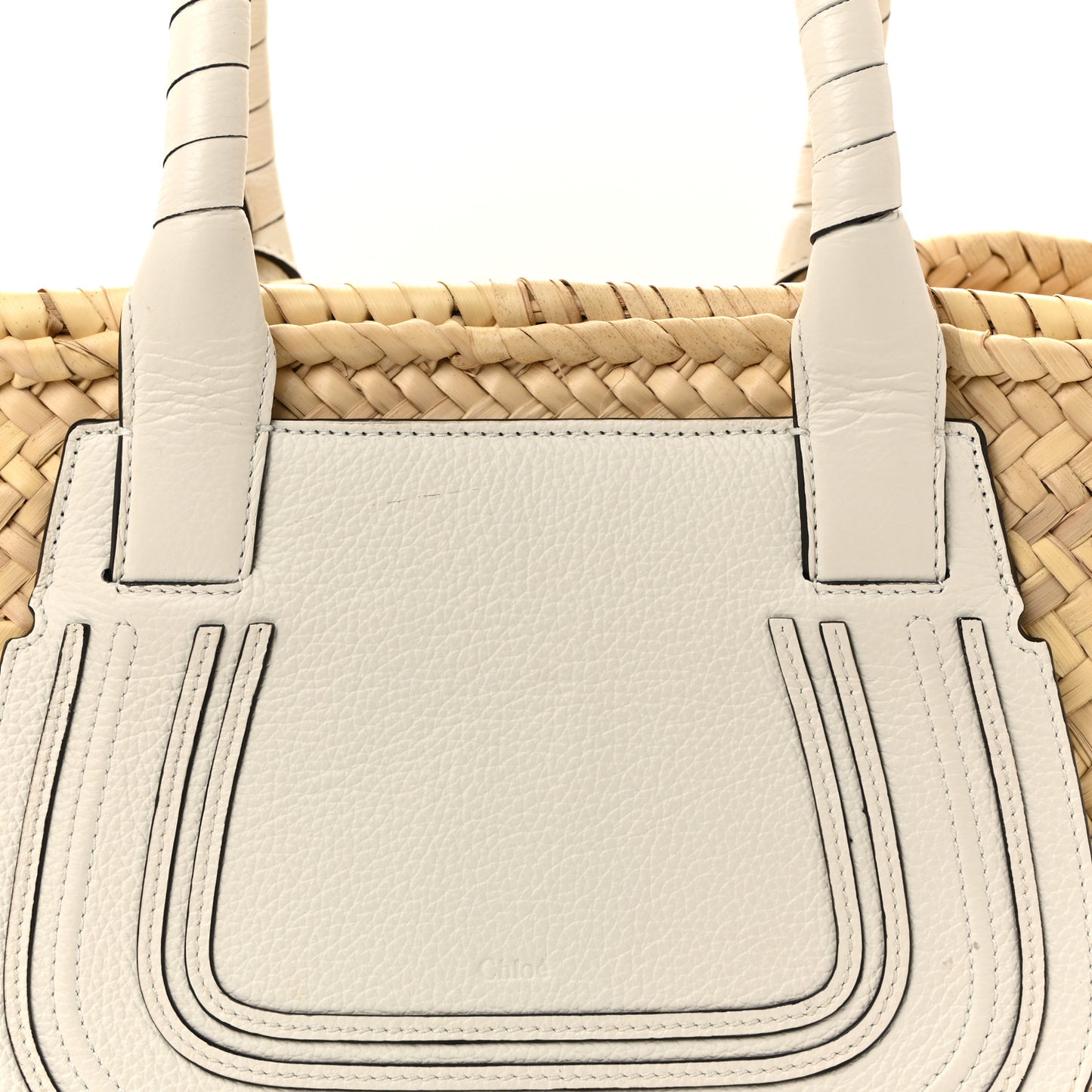 Raffia Grain Calfskin Medium Marcie Basket White