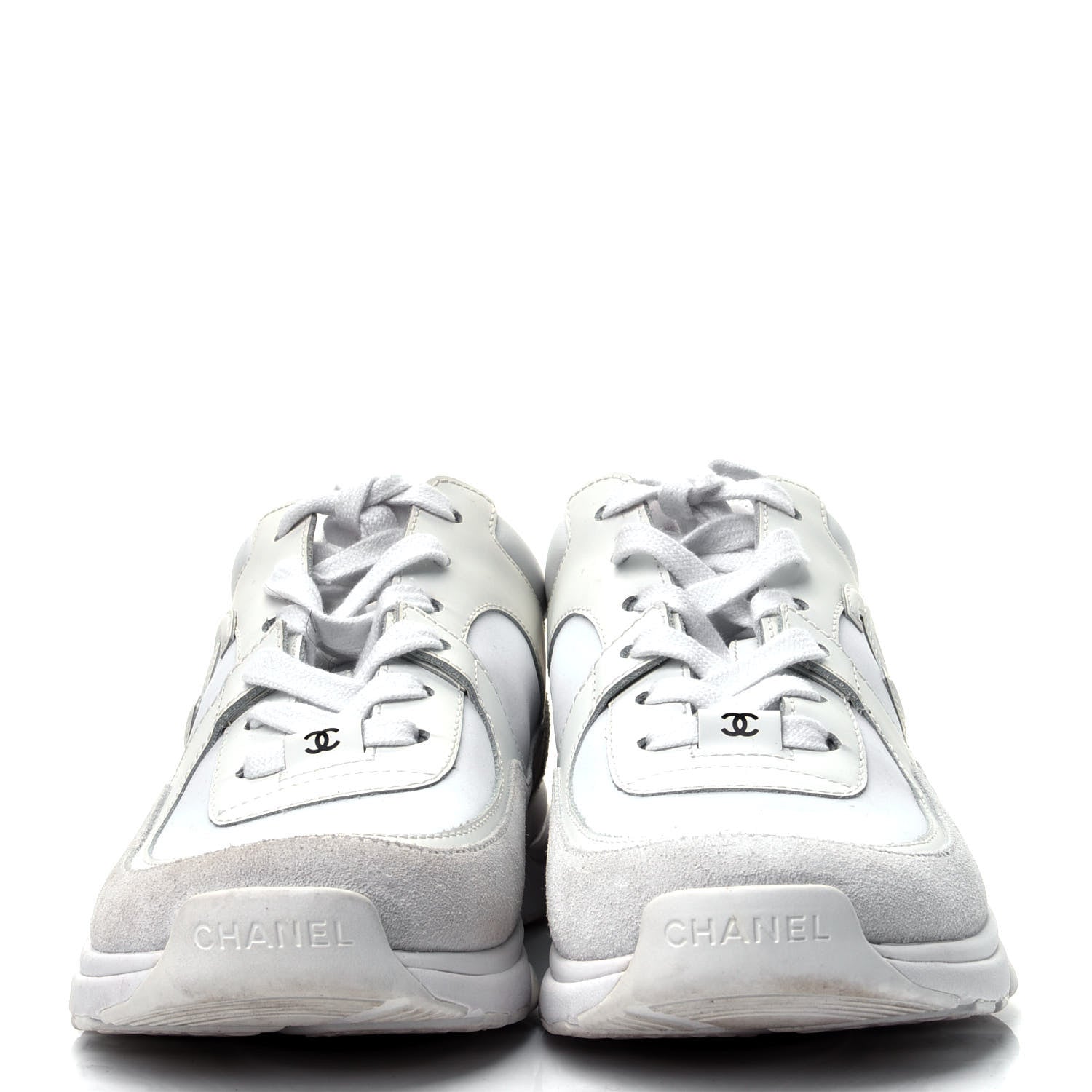 Chanel Suede Calfskin Fabric CC Sneakers 38.5 White 2 of 11