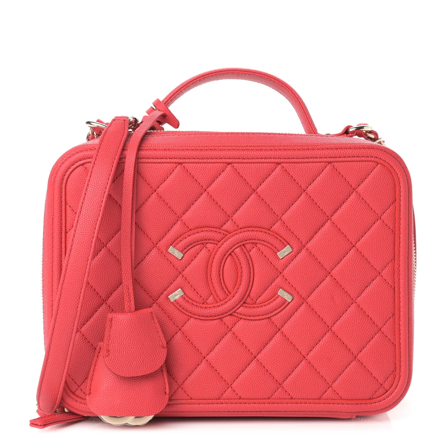 Chanel Caviar Quilted Large CC Filigree Vanity Case Red 1 of 10
