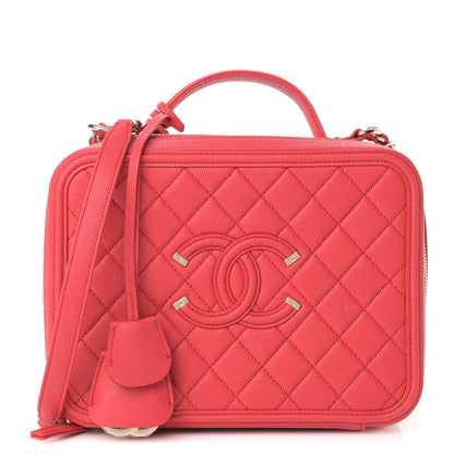 Chanel Caviar Quilted Large CC Filigree Vanity Case Red 1 of 10