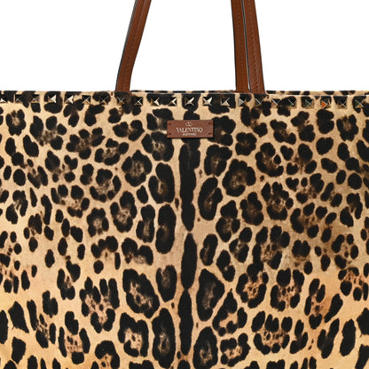Valentino Garavani VALENTINO GARAVANI Canvas Nappa Leopard Print Rockstud Tote Brown 7 of 10