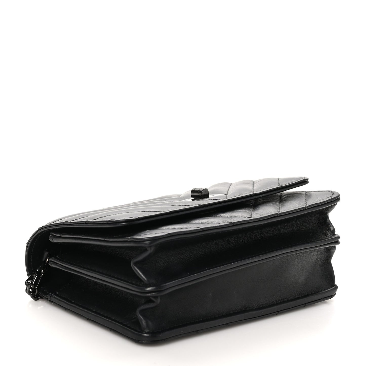 Aged Calfskin Chevron Quilted Reissue 2.55 Square Wallet On Chain WOC So Black