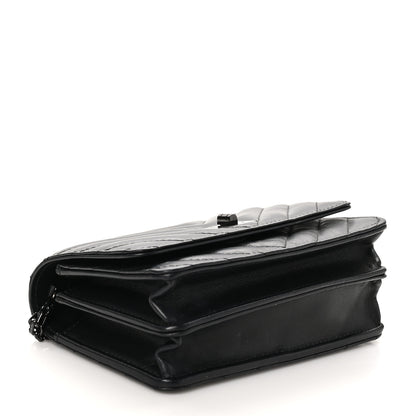 Chanel Aged Calfskin Chevron Quilted Reissue 2.55 Square Wallet On Chain WOC So Black 4 of 10