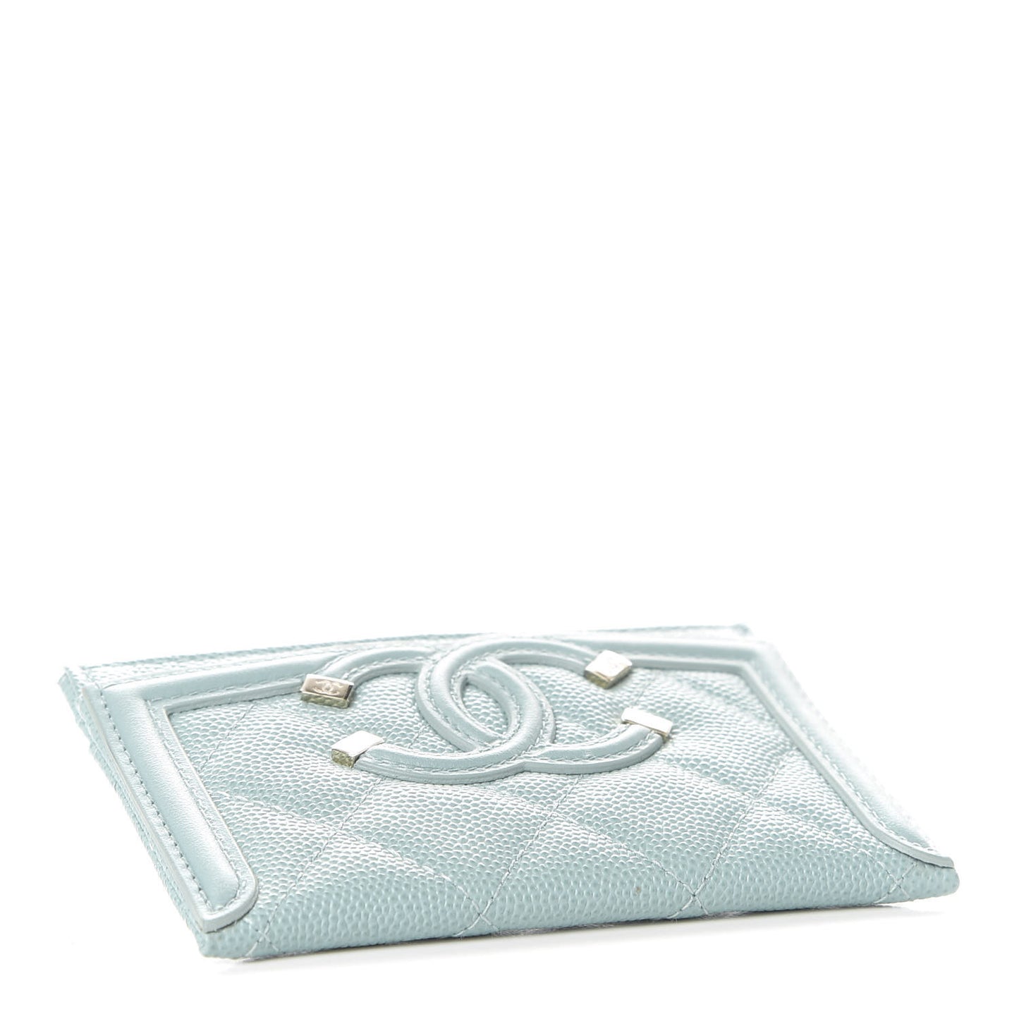 Caviar Quilted Filigree Card Holder Light Blue