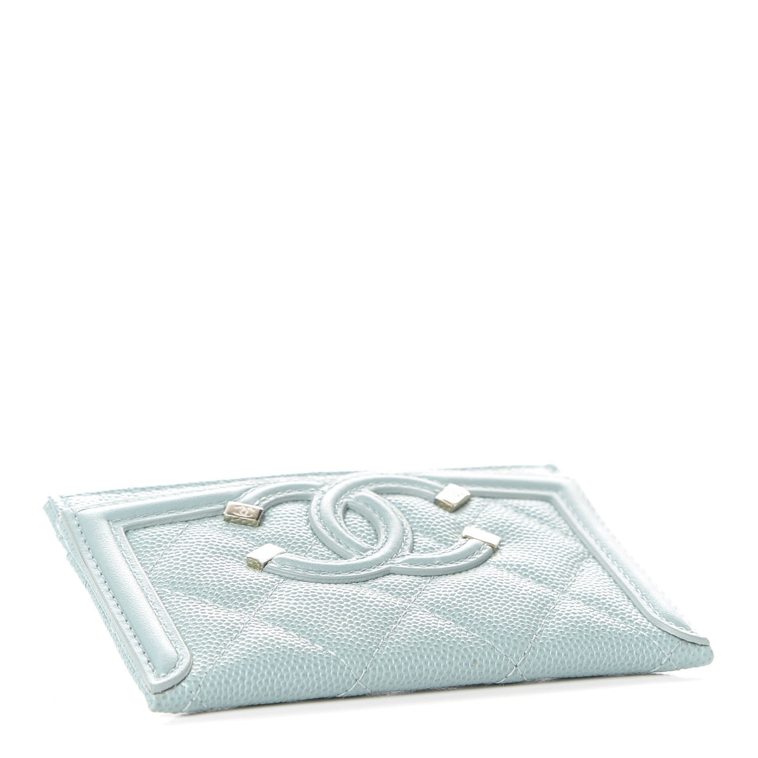 Chanel Caviar Quilted Filigree Card Holder Light Blue 4 of 11