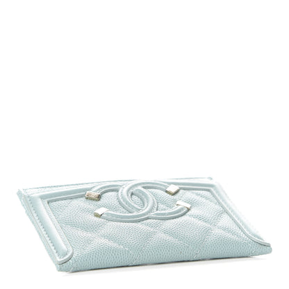 Chanel Caviar Quilted Filigree Card Holder Light Blue 4 of 11