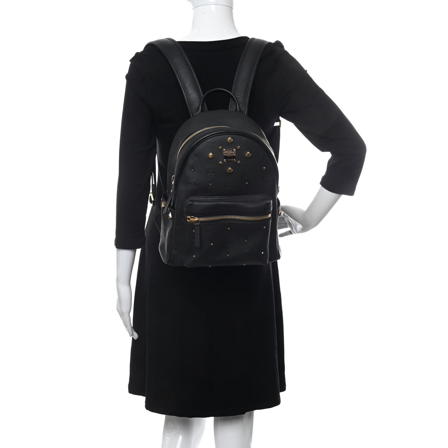 Coated Canvas Medium Studded Backpack Black