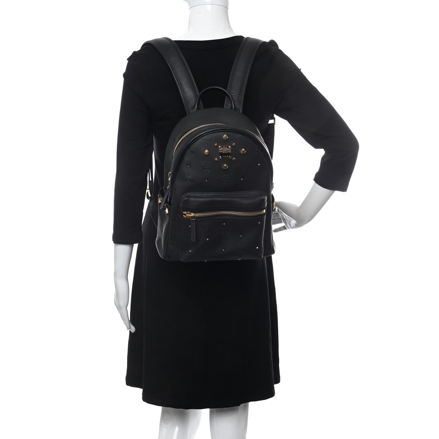 MCM Coated Canvas Medium Studded Backpack Black 2 of 12