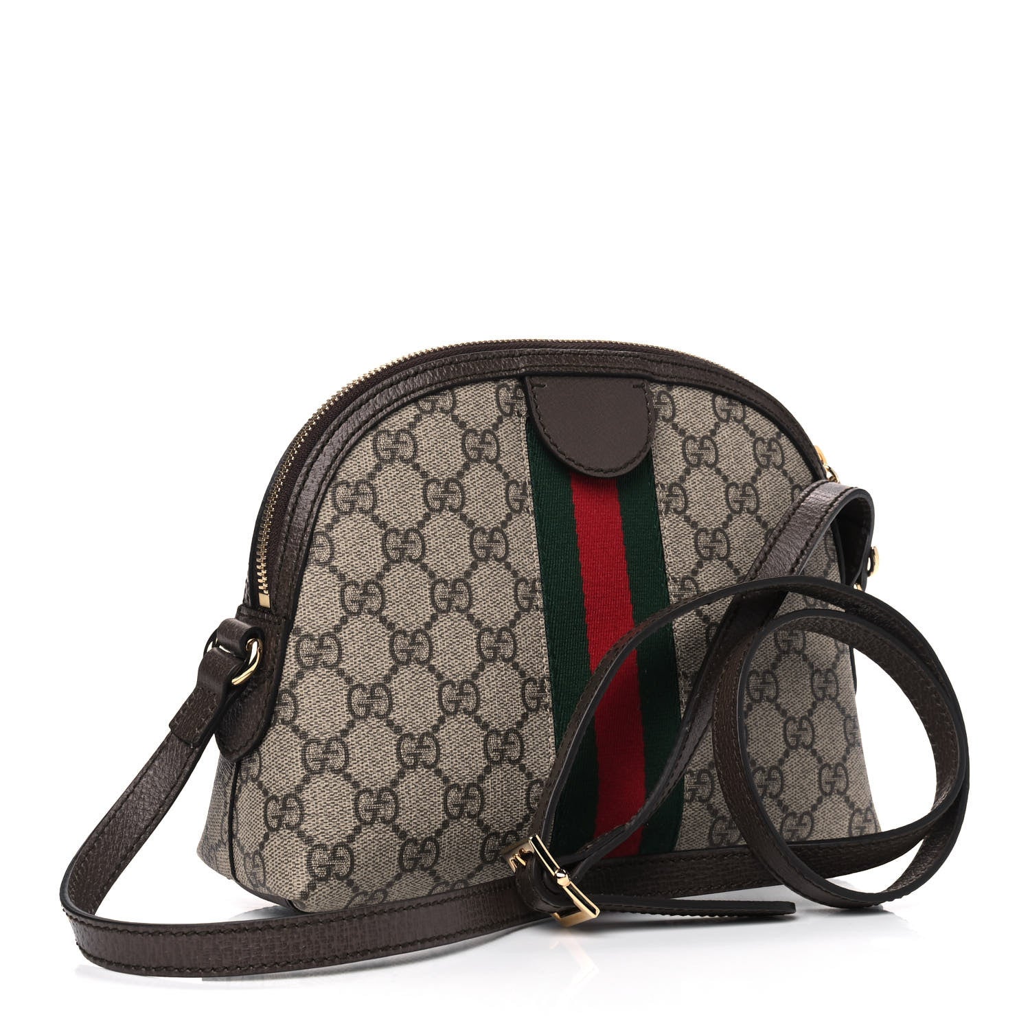 Gucci GG Supreme Monogram Textured Dollar Calfskin Web Small Ophidia Dome Shoulder Bag Beige Ebony New Acero 2 of 4