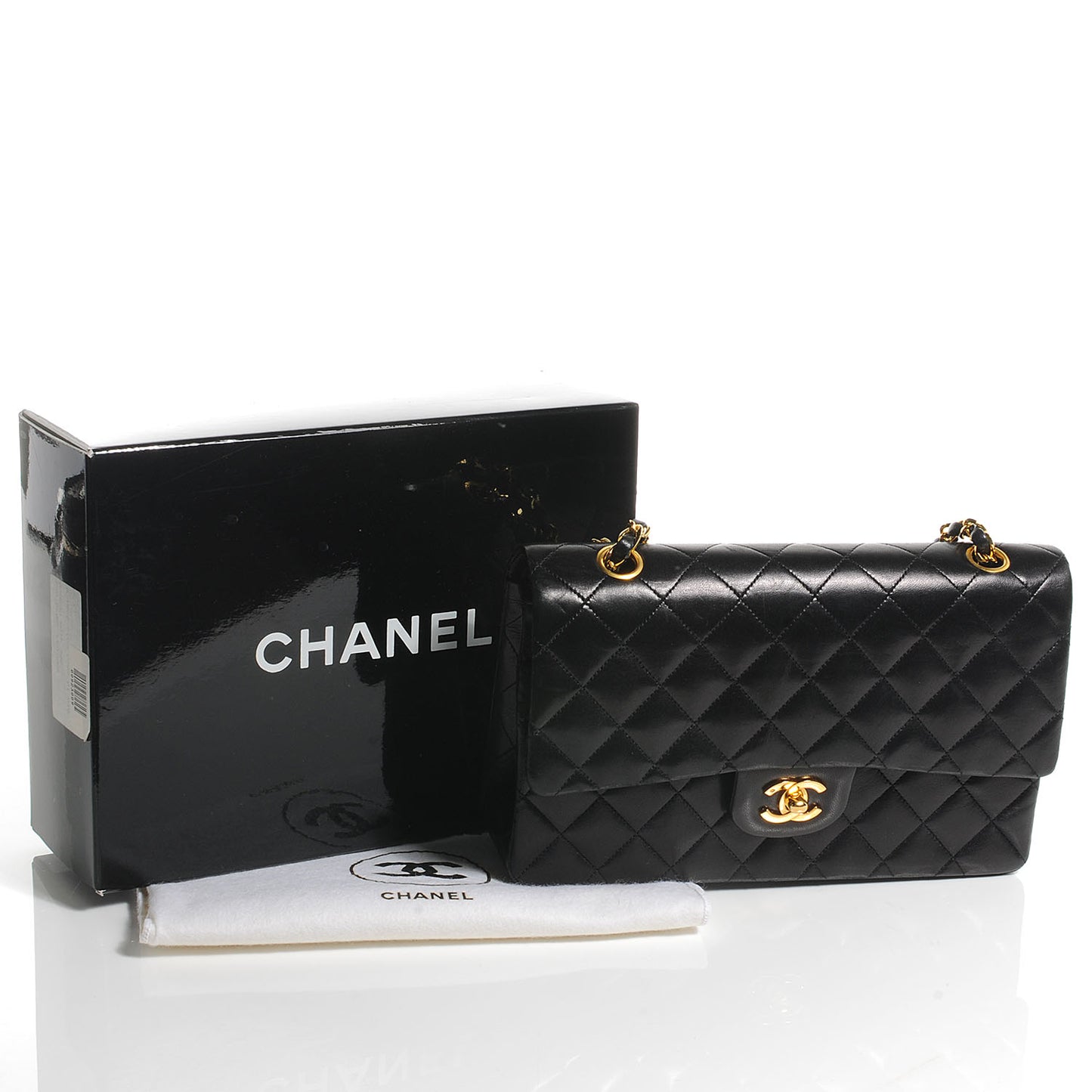 Lambskin Medium Double Flap Black