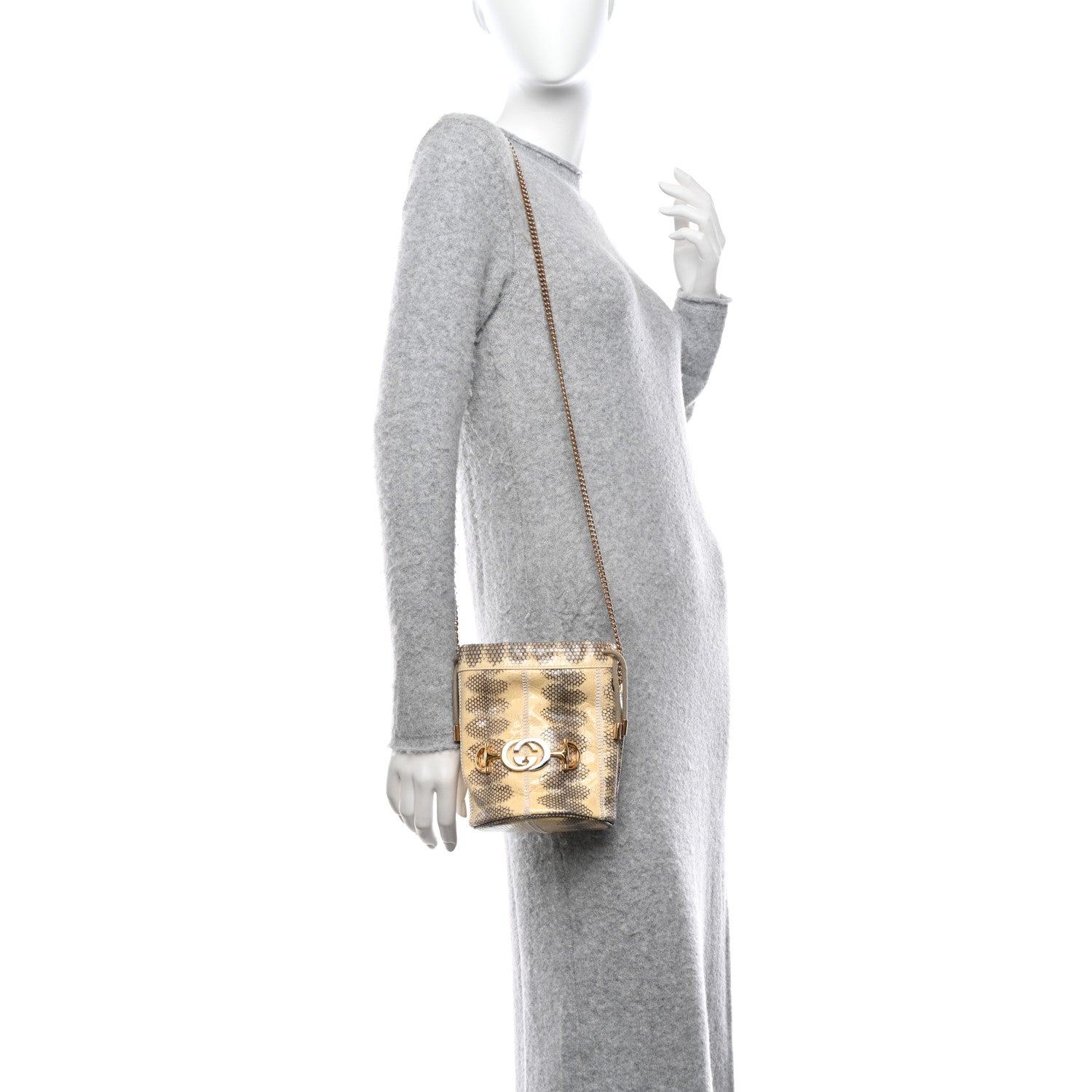 Gucci Snakeskin Mini Zumi Bucket Bag Grey 2 of 10
