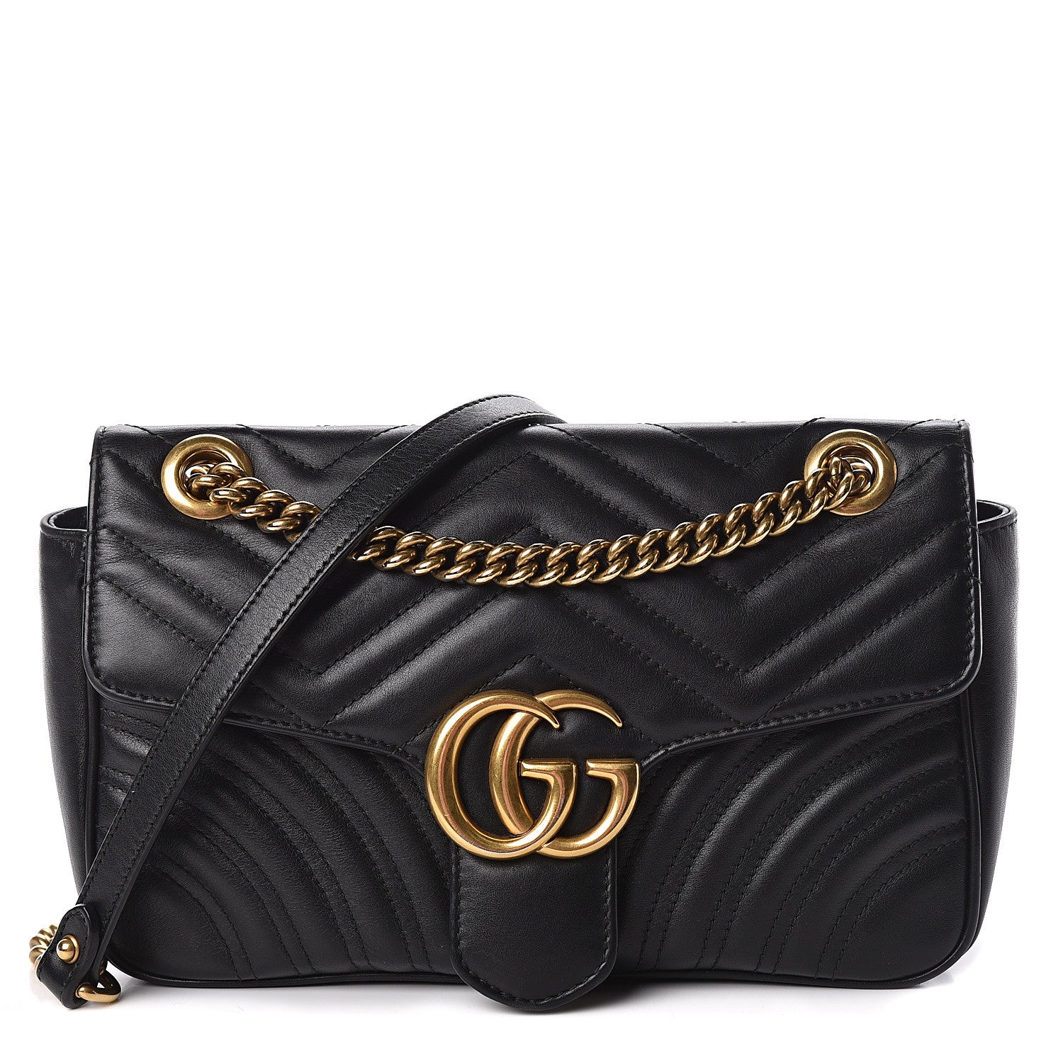Gucci Calfskin Matelasse Small GG Marmont Shoulder Bag Black 1 of 13