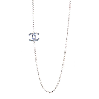 Chanel Crystal Baguette CC Double Strand Necklace Silver Blue 1 of 6