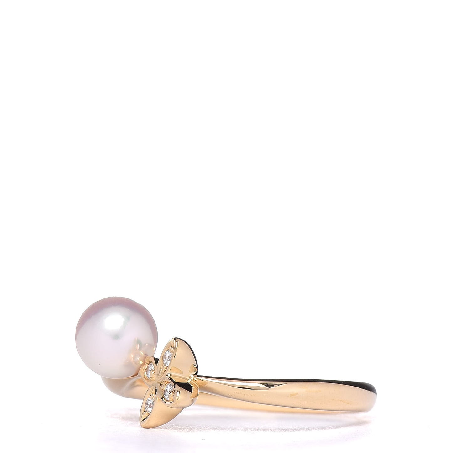 18K Yellow Gold Diamond Akoya Pearl 6mm Flower Ring 50 5.5