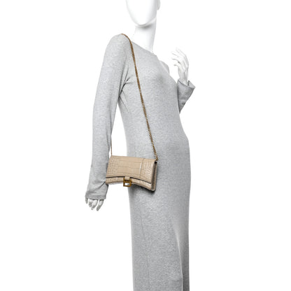 Balenciaga Shiny Calfskin Crocodile Embossed Hourglass Chain Bag Dark Beige 2 of 15
