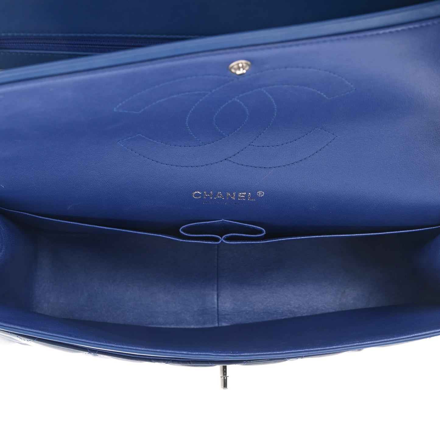 Patent Quilted Jumbo Double Flap Blue