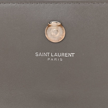 Saint Laurent Calfskin Crocodile Embossed Monogram Sunset Chain Wallet Light Grey 6 of 8