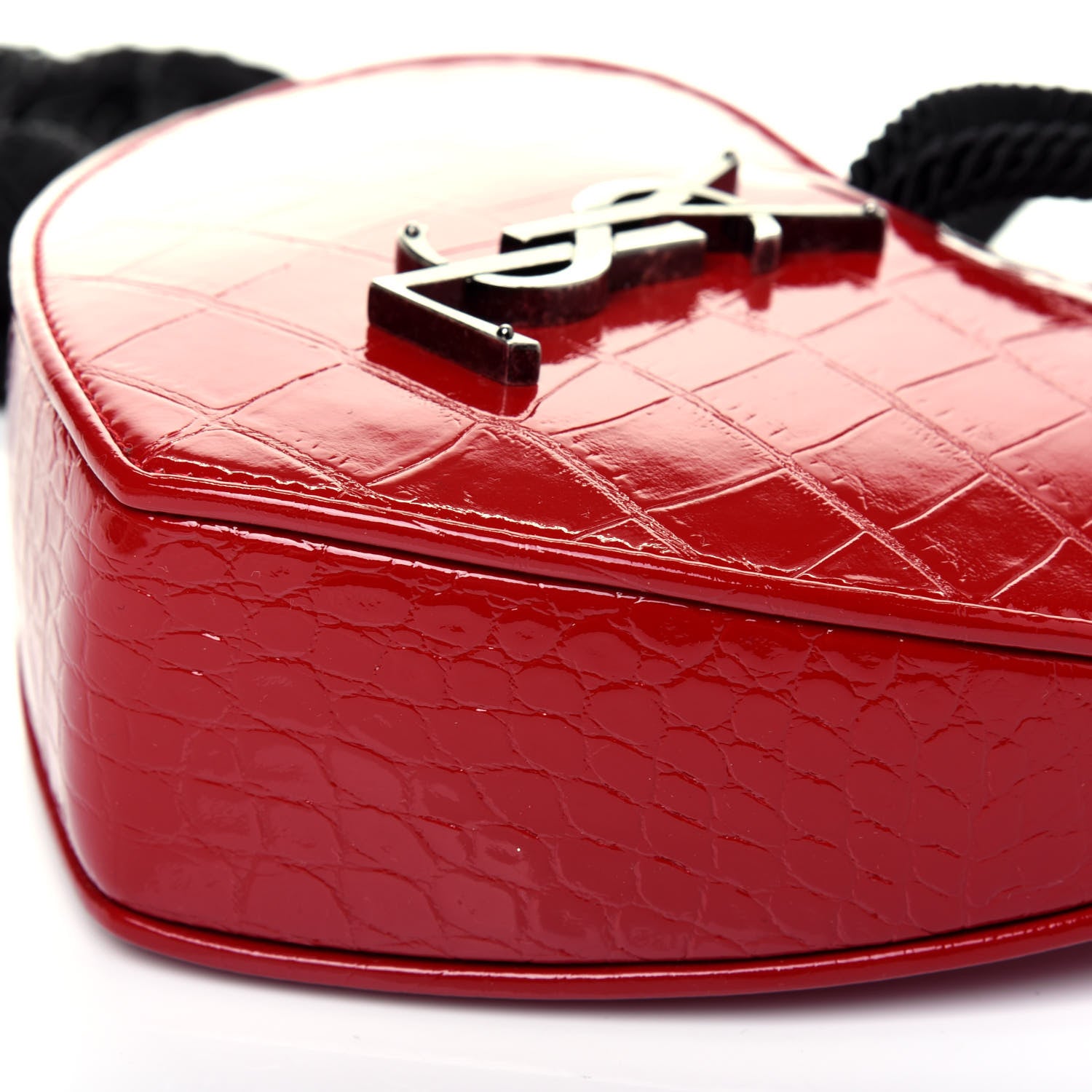 Saint Laurent Patent Crocodile Embossed Sac Coeur Heart Shaped Clutch Red 10 of 15