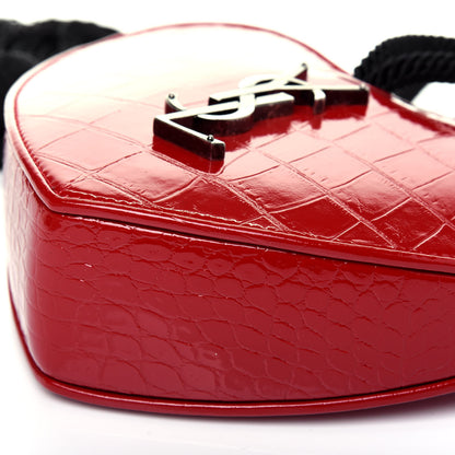 Saint Laurent Patent Crocodile Embossed Sac Coeur Heart Shaped Clutch Red 10 of 15