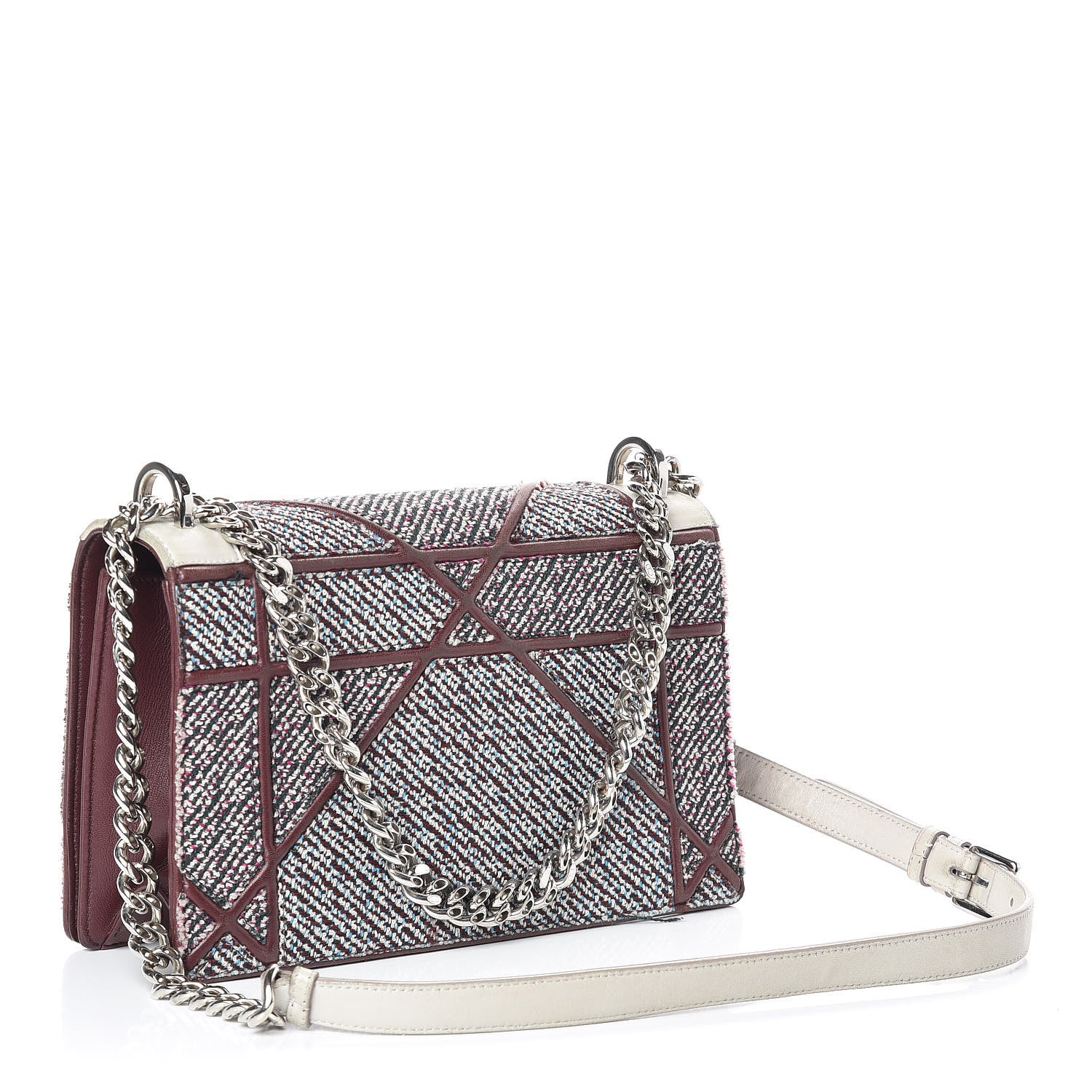 Christian Dior Tweed Calfskin Medium Diorama Flap Bag Burgundy Multicolor 3 of 16