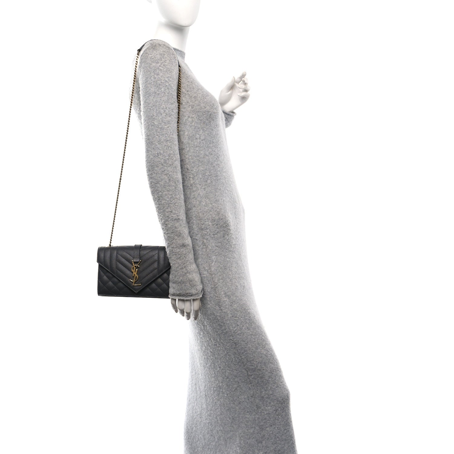Saint Laurent Grain De Poudre Textured Mixed Matelasse Triquilt Small Monogram Satchel Pebble 2 of 11
