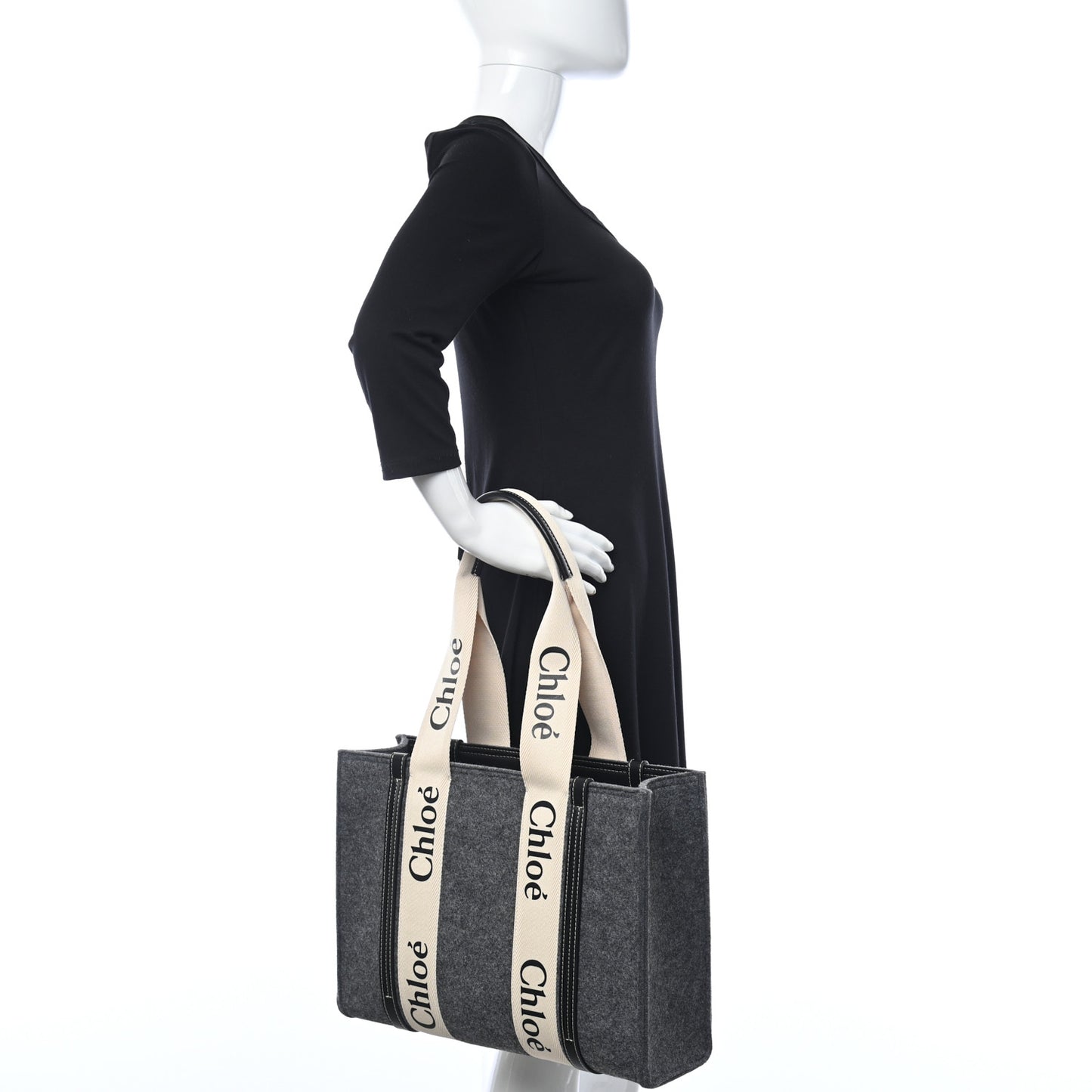 Felt Shiny Calfskin Medium Woody Ribbon Tote Cashmere Gray